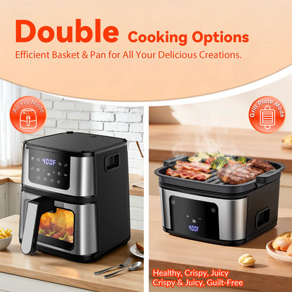 Air Fryer, 7.5QT Air Fryer Oven Oilless Cooker, 10-In-1 Hot Air Fryers with Digital LED Touch Screen, 10 Preset Cookings, Dishwasher-Safe Basket, Including Air Fryer Paper Liners 100PCS