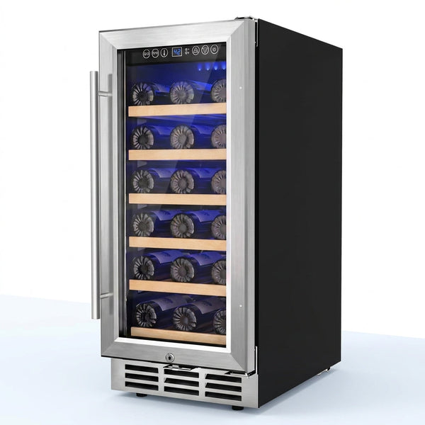 15 In. Single Zone 30-Wine Bottles Beverage and Wine Cooler Wine Cooler in Black — Studio Shot