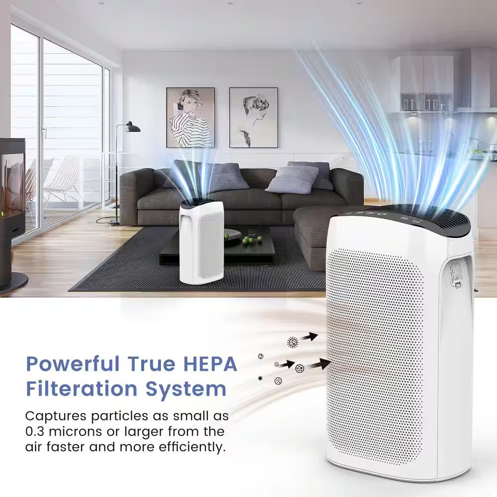 495 Sq. Ft. 3-Speed HEPA - True Portable Console Air Purifier in Whites,With Timer and Ultra-Quiet Sleep Mode