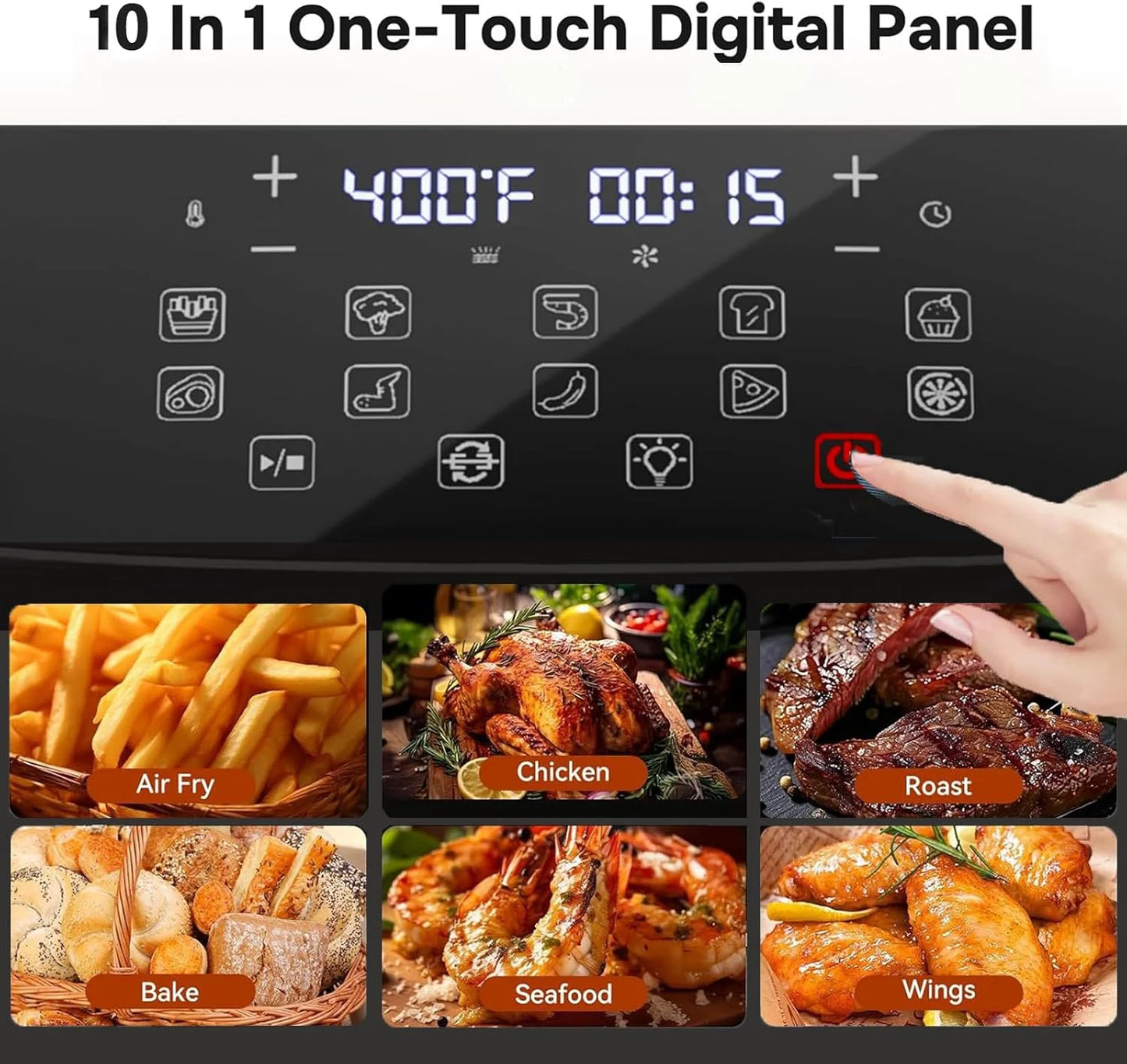 12 QT Air Fryer Toaster Oven, View Windows and Timer with 10 Preset Cooking Modes, MAX 400℉ for Crispy, 85% Less Oil, Fast Roast, Preheat, Shake, Bake