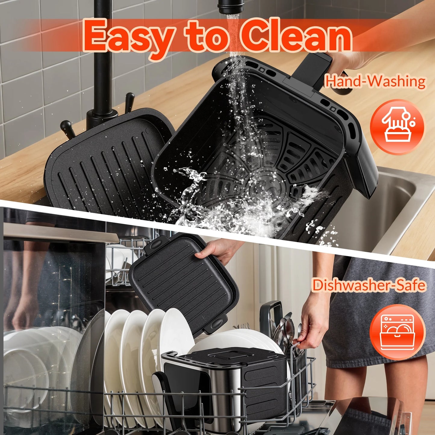 2-In-1 Air Fryer 7.5 QT Large Capacity Digital Hot Air Oven with Window & Light, Family Size Oil-Free Air Fryer with 8 Presets, Nonstick Easy Clean Basket, 100 Liners, Black