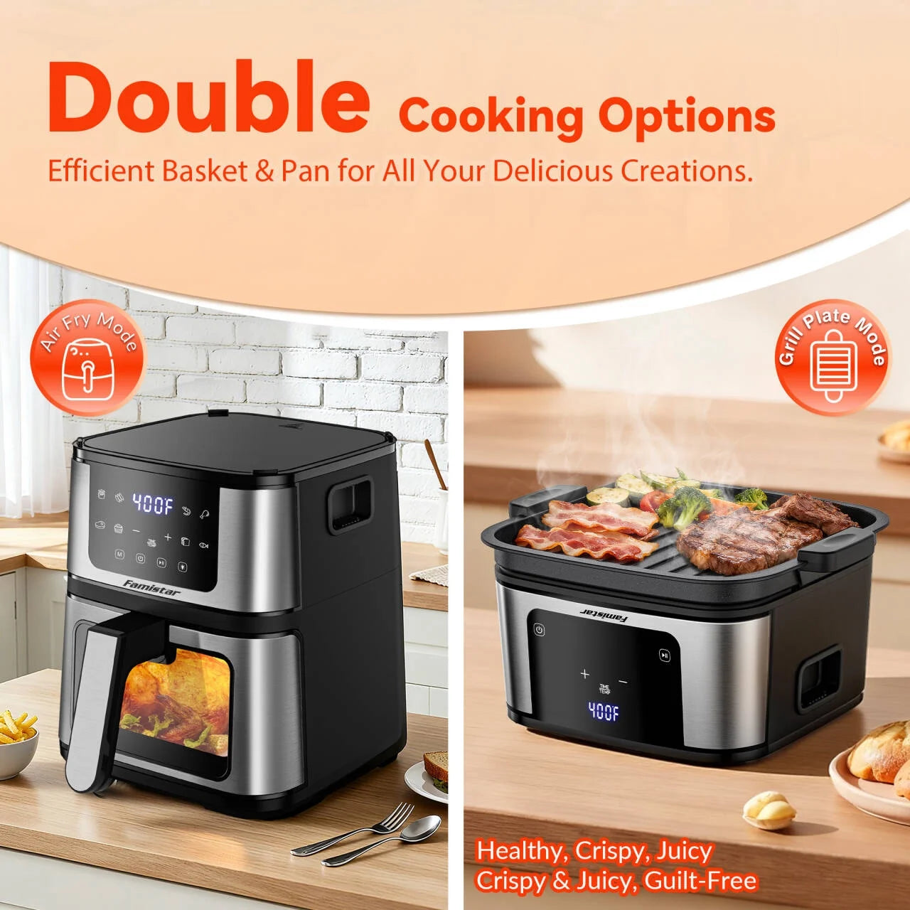 2-In-1 Air Fryer 7.5 QT Large Capacity Digital Hot Air Oven with Window & Light, Family Size Oil-Free Air Fryer with 8 Presets, Nonstick Easy Clean Basket, 100 Liners, Black