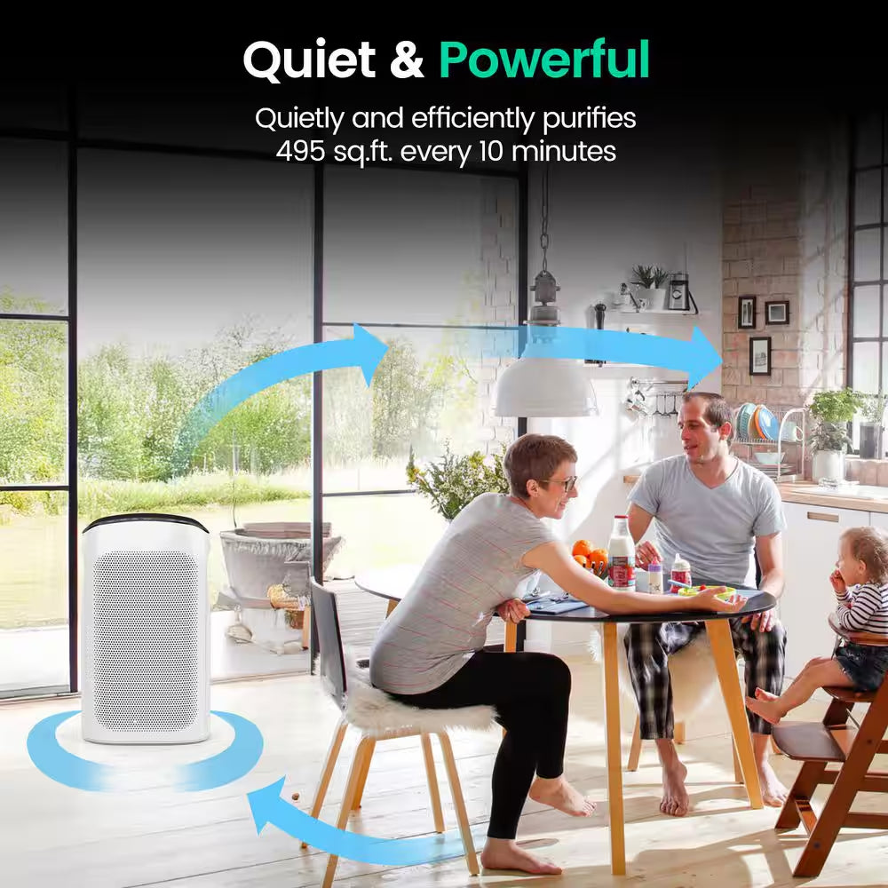 495 Sq. Ft. 3-Speed HEPA - True Portable Console Air Purifier in Whites,With Timer and Ultra-Quiet Sleep Mode
