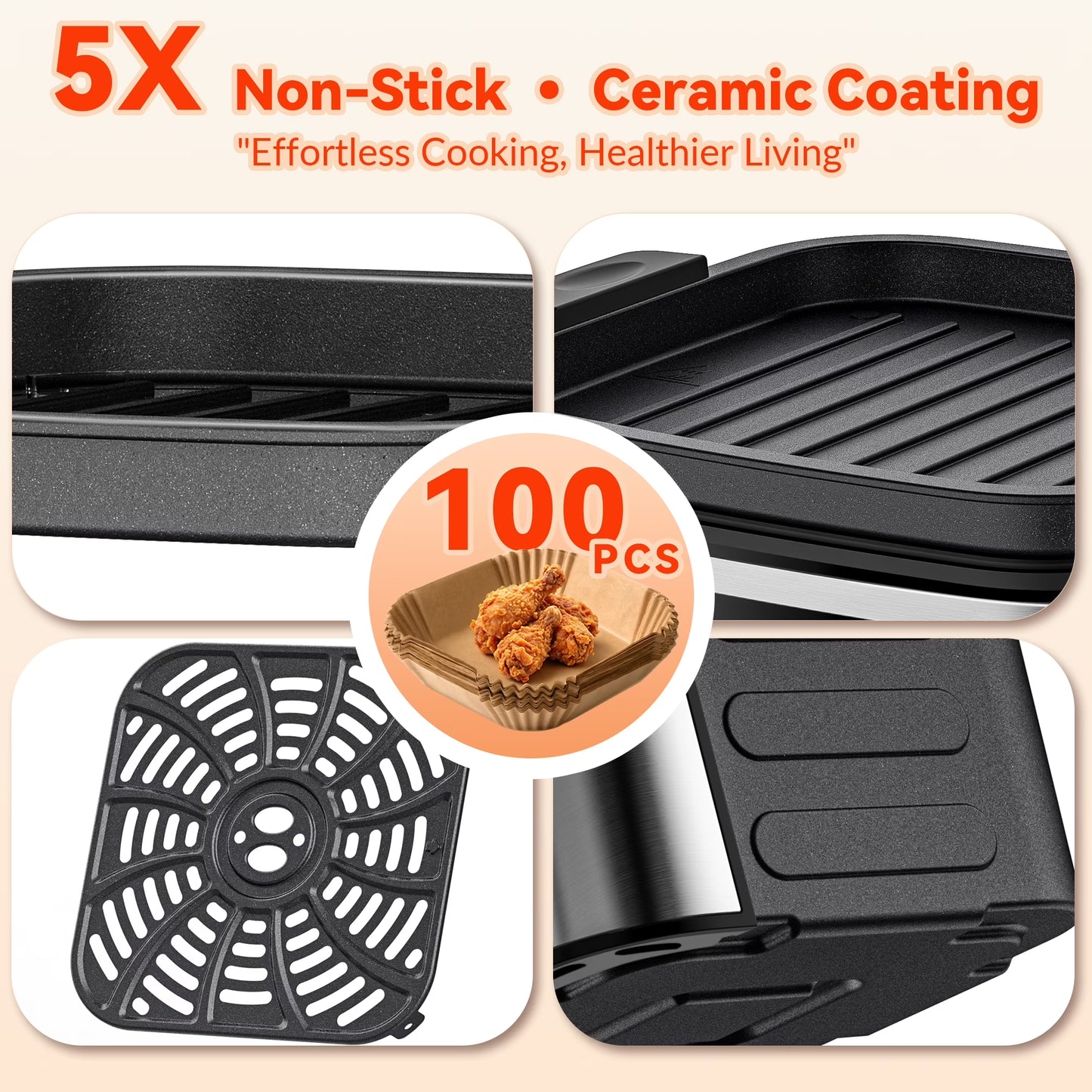 Air Fryer, 7.5QT Air Fryer Oven Oilless Cooker, 10-In-1 Hot Air Fryers with Digital LED Touch Screen, 10 Preset Cookings, Dishwasher-Safe Basket, Including Air Fryer Paper Liners 100PCS
