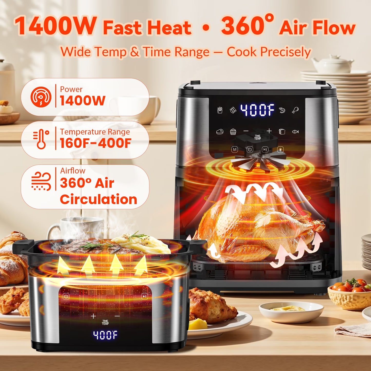 Air Fryer, 7.5QT Air Fryer Oven Oilless Cooker, 10-In-1 Hot Air Fryers with Digital LED Touch Screen, 10 Preset Cookings, Dishwasher-Safe Basket, Including Air Fryer Paper Liners 100PCS