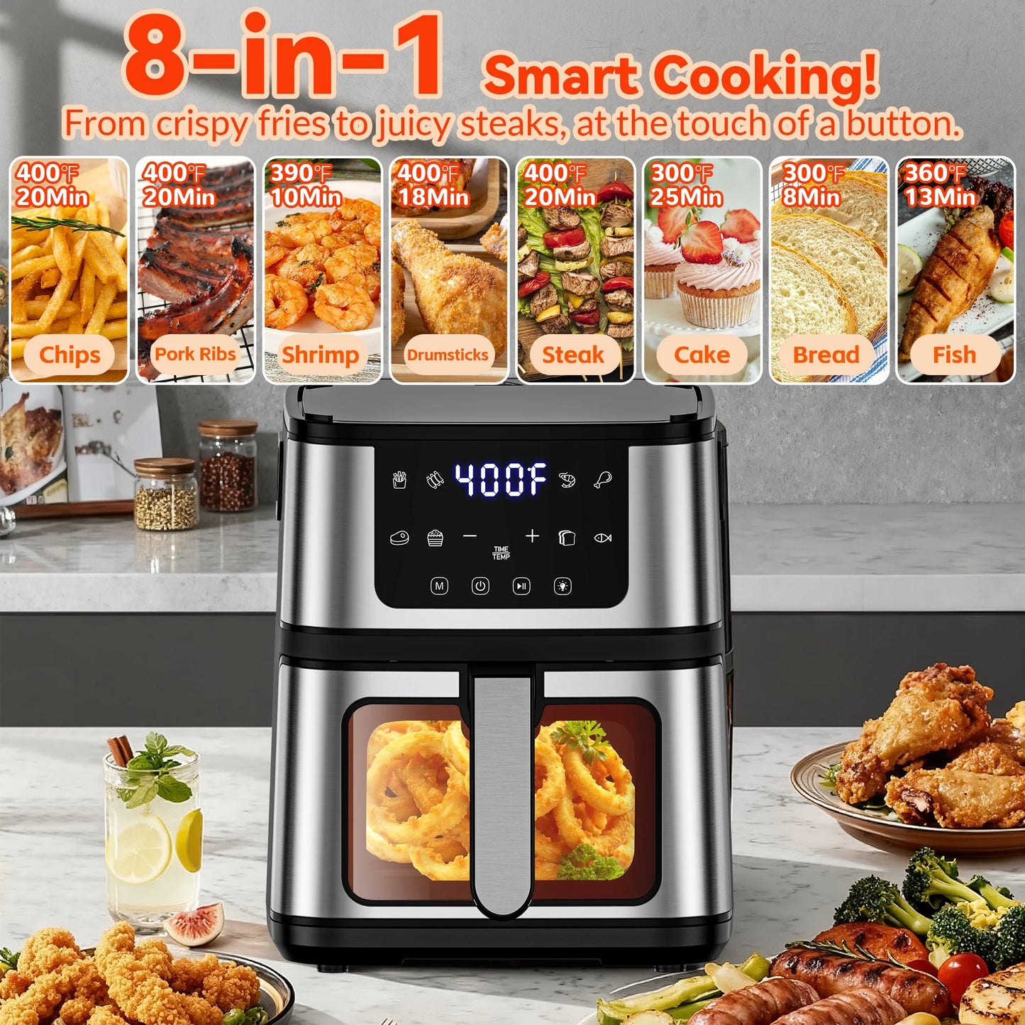 Air Fryer, 7.5QT Air Fryer Oven Oilless Cooker, 10-In-1 Hot Air Fryers with Digital LED Touch Screen, 10 Preset Cookings, Dishwasher-Safe Basket, Including Air Fryer Paper Liners 100PCS